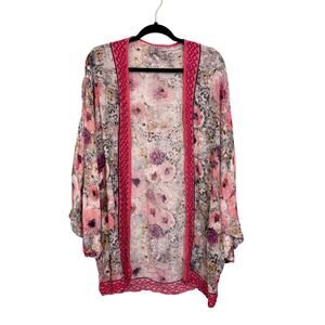 Blink London Anthropologie Kimono Cover Up One Size Pink Multi Floral Open Front